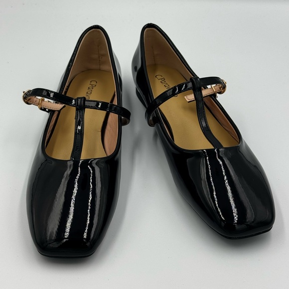 C.Paravano Black Patent Mary Jane Flats Size 7 | Square Toe Ballet